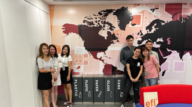 EFL Hong Kong Team with office recycling bins